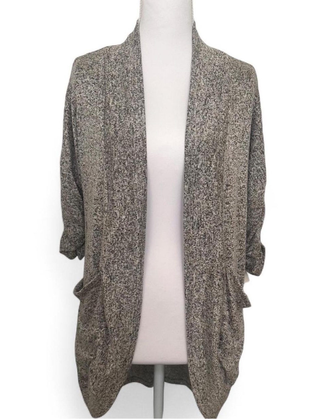 Free Kisses Open-Front Heathered Gray Knit Cardigan